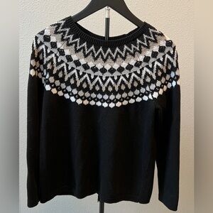 J. Jill Fair Isle Nordic Crewneck black/white with gray bead and metallic accent